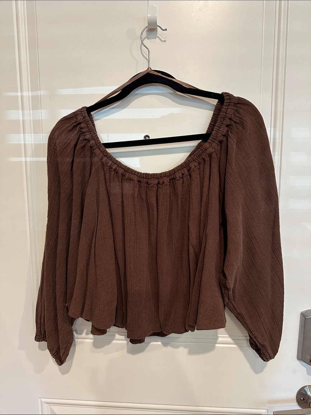 Free People Chocolate Brown Off-the-Shoulder Peasant Blouse